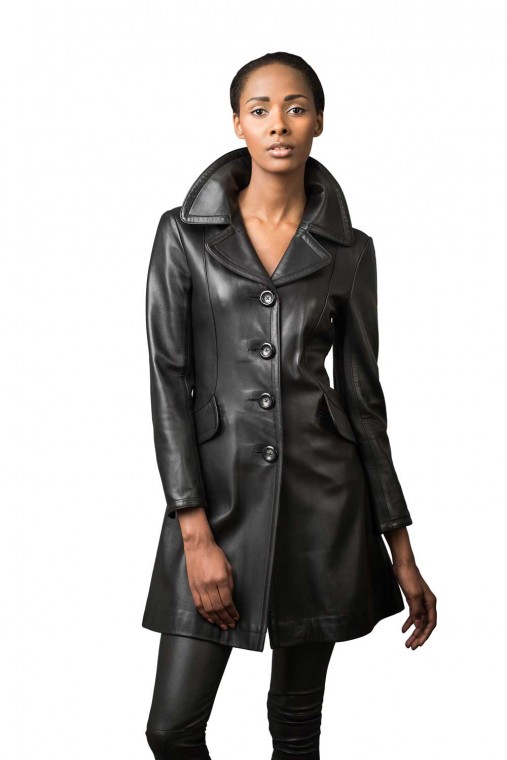 ¾ Fitted Leather Coat