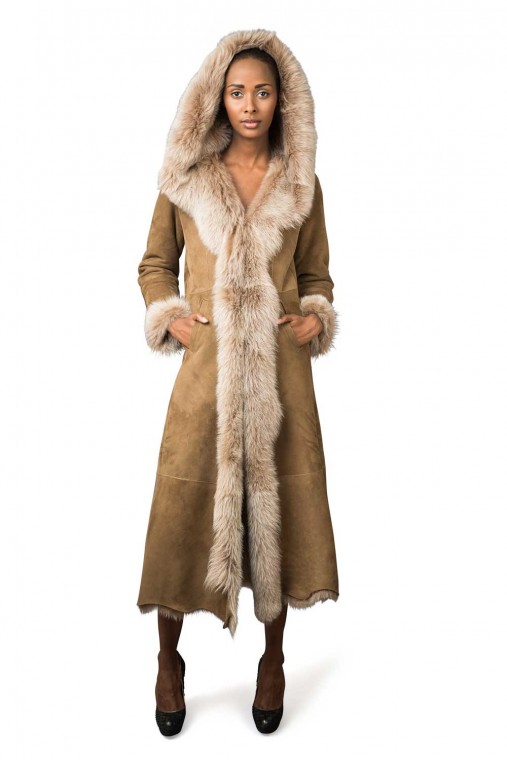 Full Length Hood Shearling Coat
