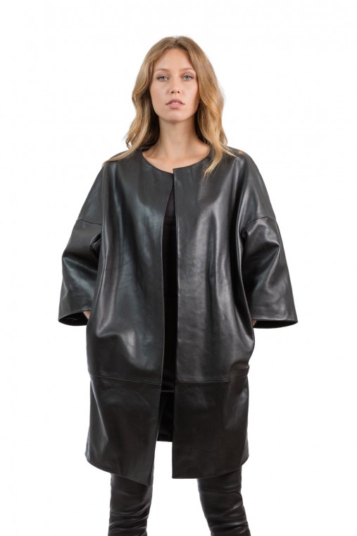 ¾  Length Sleeve Leather Coat