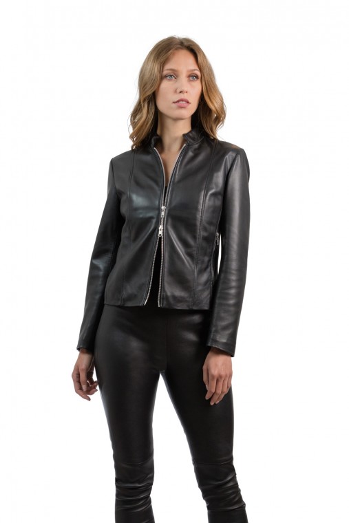 Short Zip-Front Leather Jacket