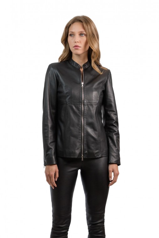 Long Zip-Front Leather Jacket